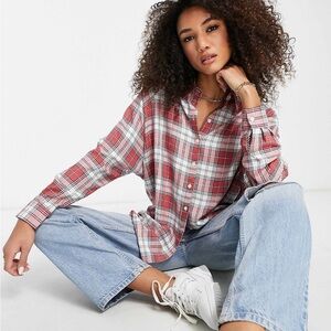 ASOS Design long sleeve boyfriend shirt in red & white check. Button down Size 6